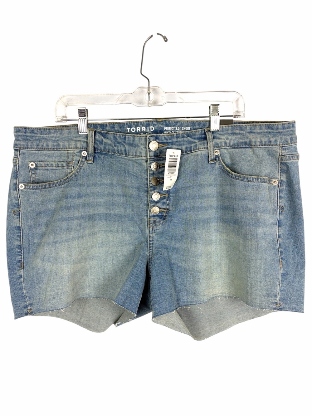 Torrid Perfect 3.5” Vintage Stretch Mid-Rise Denim Shorts NWT Size 18 Raw Hem